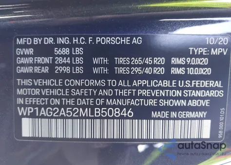 2021 Porsche Macan Gts z USA, uszkodzony, nr VIN WP1AG2A52MLB50846